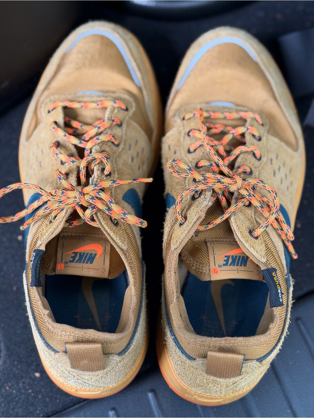 Nike Men’s Tan Suede Sneakers with Multicolor Laces